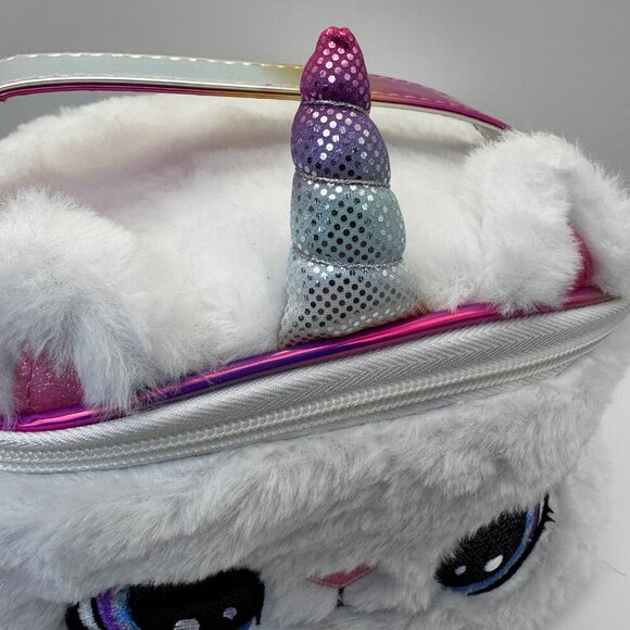 CLAIRE'S PLUSH CATICORN CAT COEMTICS MAKEUP BAG TOTE RAINBOW JEWELRY BOX - Picture 2 of 7